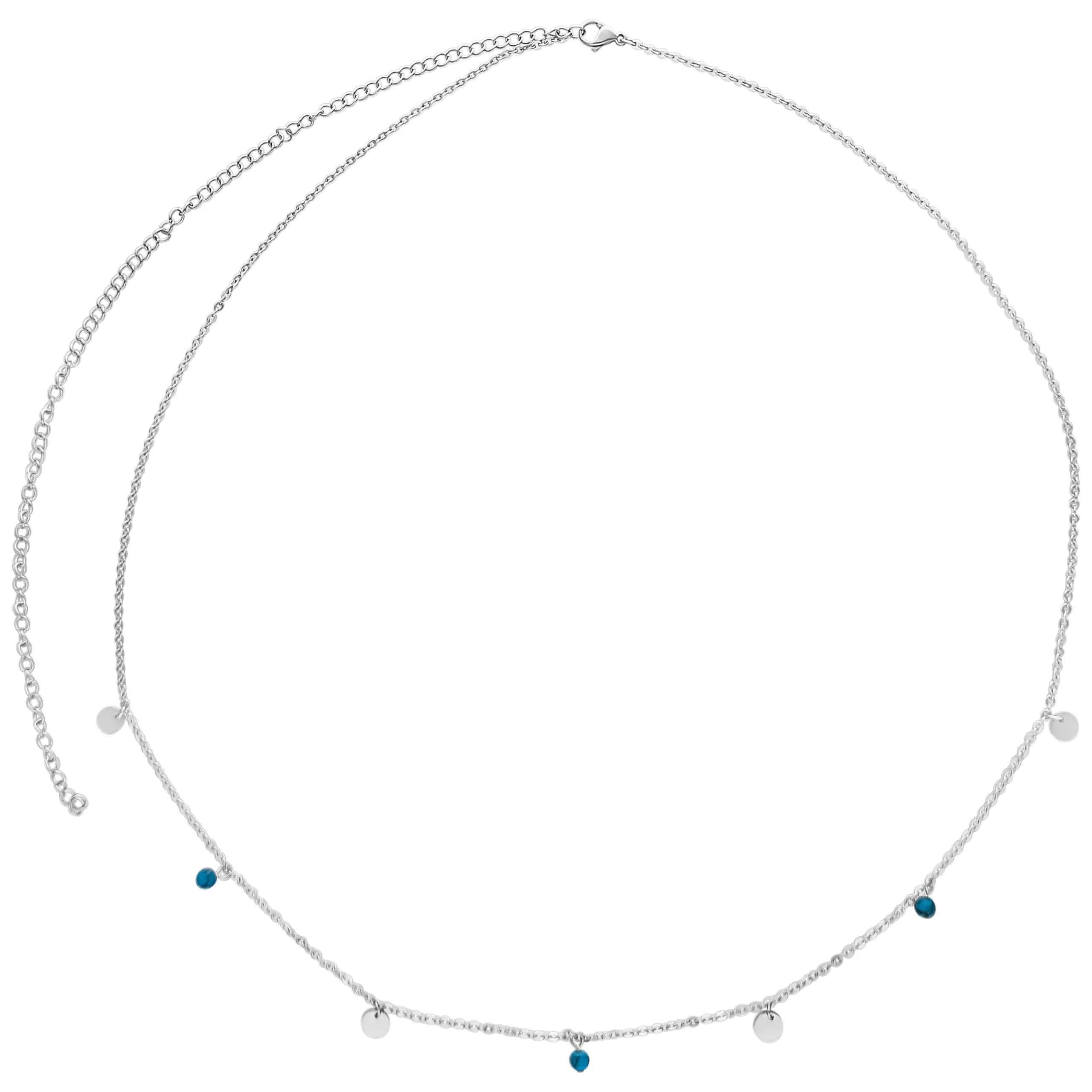 Catenina a doppio filo in argento per l'ombelico con piccoli ciondoli su sfondo bianco