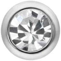 Silberner Nasenstecker mit kristallklarem Stein auf weißem Hintergrund