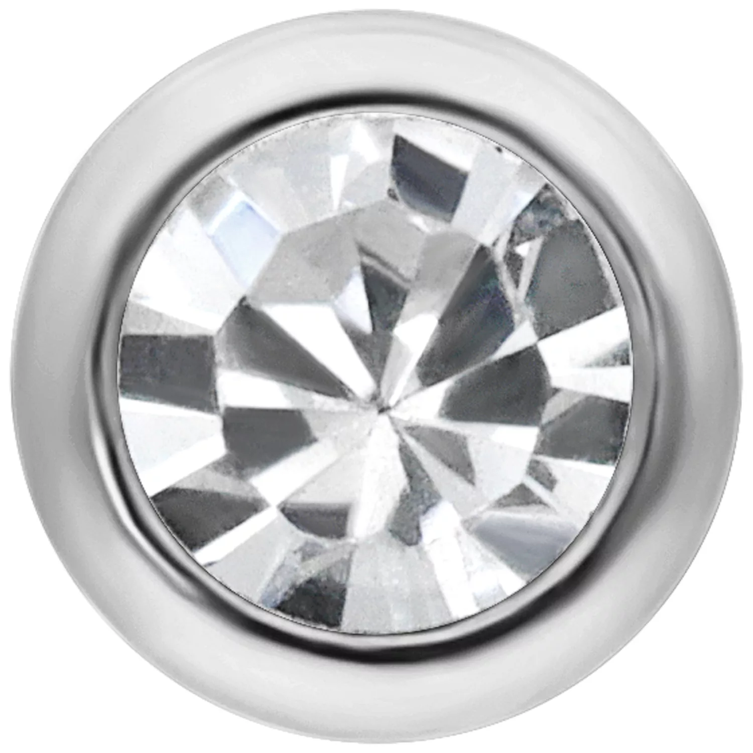 Silberner Nasenstecker mit kristallklarem Stein auf weißem Hintergrund