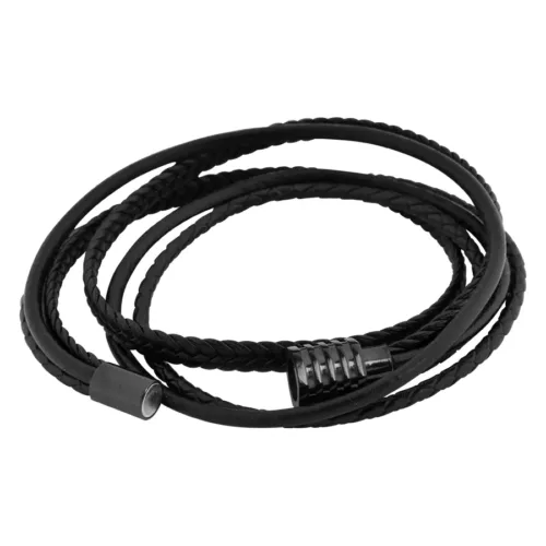 Black Trio Braided Leather Bracelet