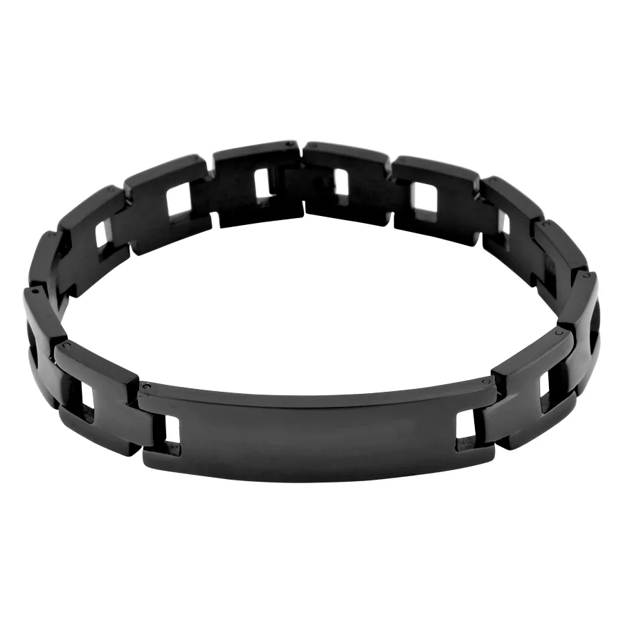 Bracciale unisex in acciaio chirurgico nero su sfondo bianco