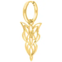 Orecchini dorati in acciaio chirurgico con design raffinato su sfondo bianco