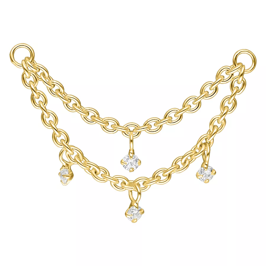 Catena piercing dorata con cristalli, lunghezza 40 mm, sfondo studio