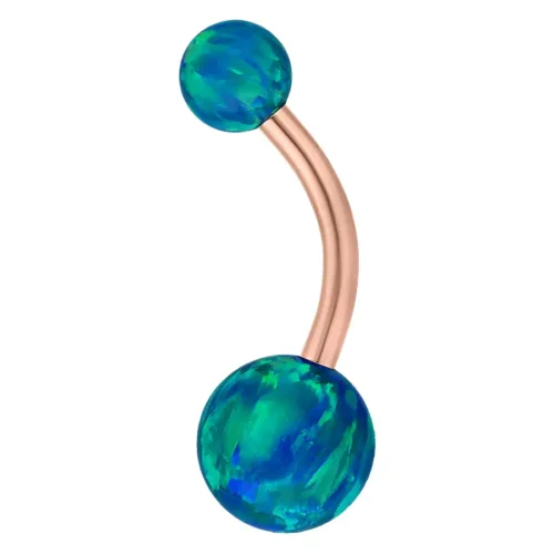 Bananabell per ombelico con due opali blu navy e asta in oro rosa, lunghezza 8,0 mm