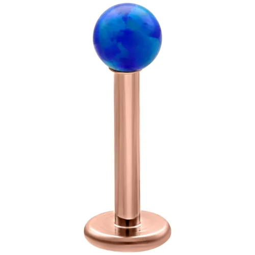 Labret con sfera in opale blu scuro su asta in titanio oro rosa, sfondo studio