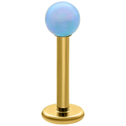 Labret dorato con sfera in opale celeste su sfondo bianco