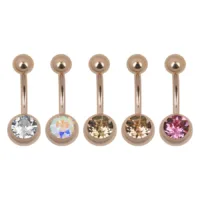 Bananabell per ombelico in oro rosa con cinque colori di cristalli su sfondo bianco