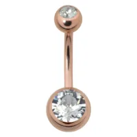 Piercing ombelico in oro rosa con due pietre cristalline, lunghezza 12 mm
