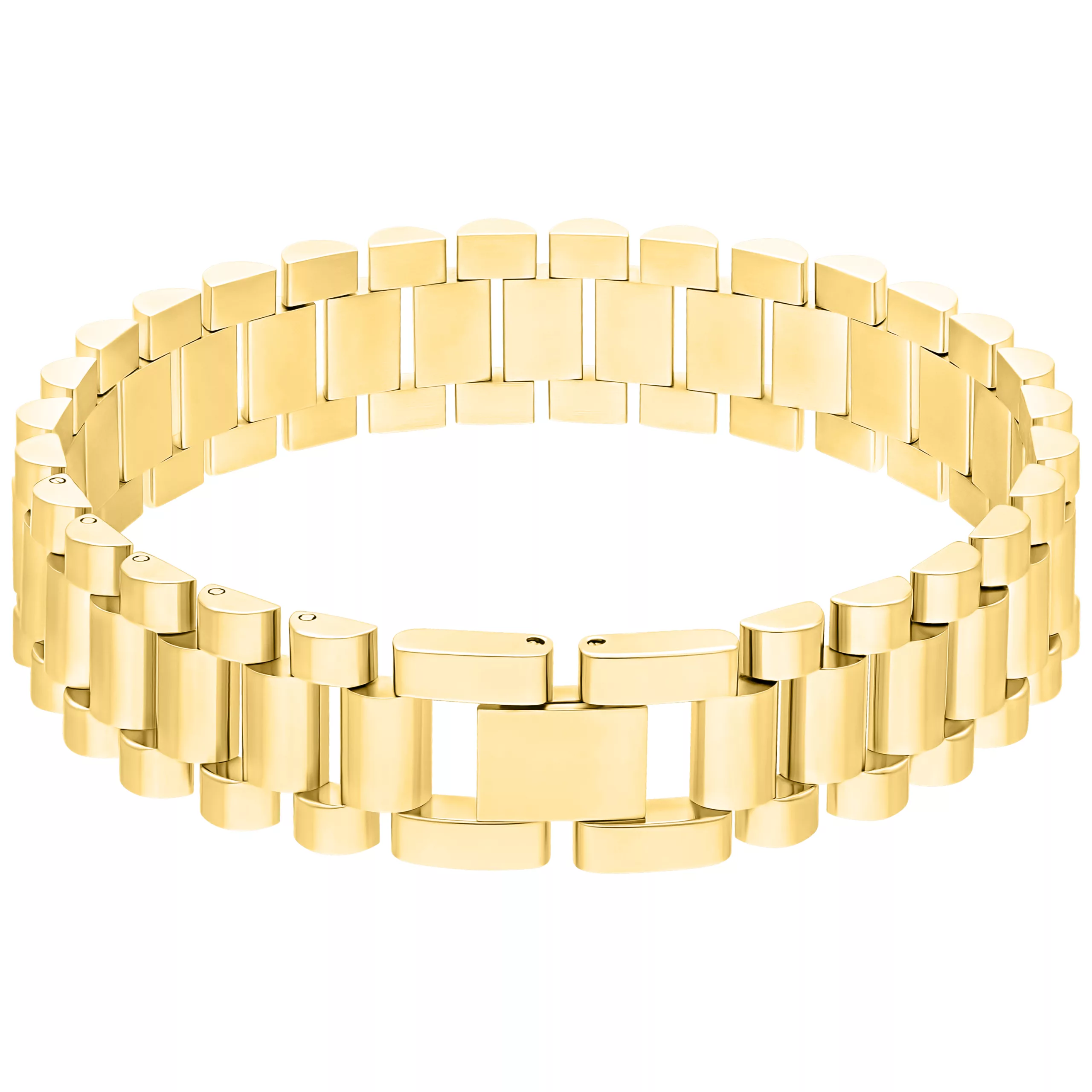 Bracciale in metallo dorato di Wildcat Bracciale dorato in acciaio chirurgico 316L su sfondo bianco