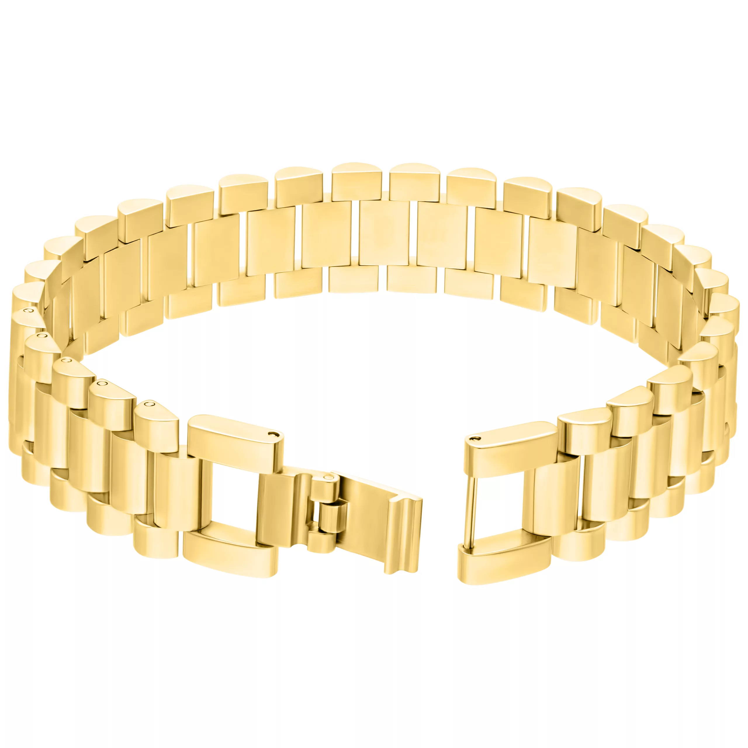 Cinturino d'oro in acciaio chirurgico Cinturino in metallo dorato in acciaio chirurgico 316L su sfondo bianco