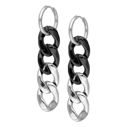 Little 2 Tone Chunky Silverblack Hoops