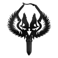 Orecchini neri con motivo di ali e lupi su sfondo bianco