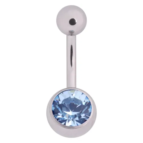 Silbernes Titan Bananabell mit hellblauem Kristall auf weißem Hintergrund