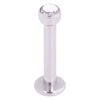 Kristall Labret mit Innengewinde, 1.2 mm, 7.0 mm Silbernes Labret aus Titan mit klarem Kristall auf weißem Hintergrund