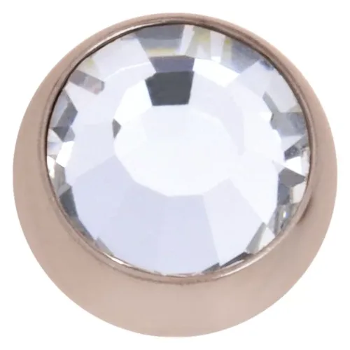 Runder Piercing-Aufsatz aus roségoldenem Chirurgenstahl mit klarem Kristall auf weißem Hintergrund