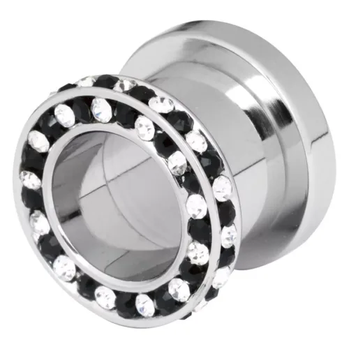 Steel Basicline® Internally Threaded Jewelled Framed Black & White Tunnel