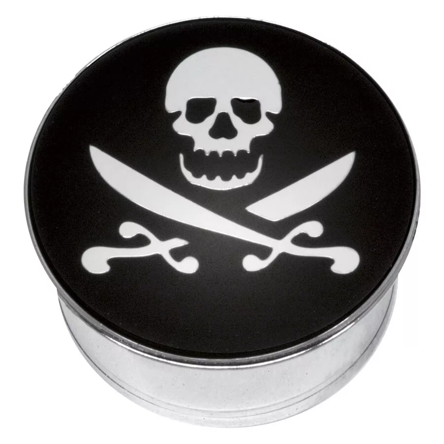 Steel Basicline® Single Flared Impression Plug "Skull and Cutlass on Black"