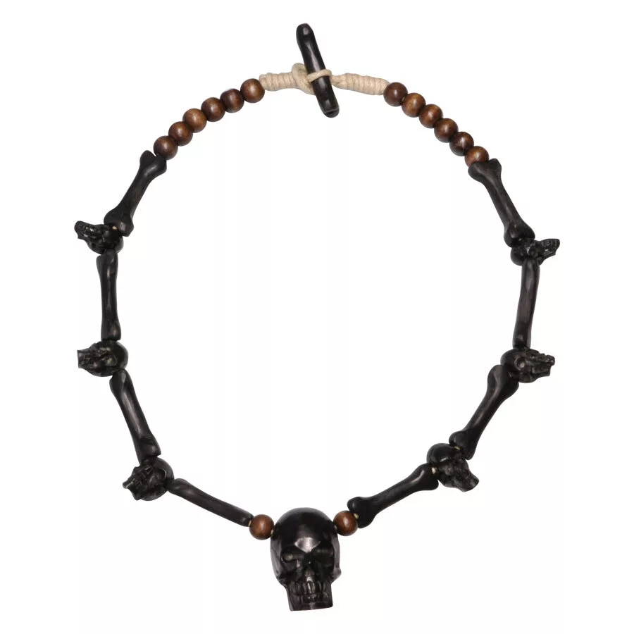 Handcarved Skull Necklace 02 Black Wood