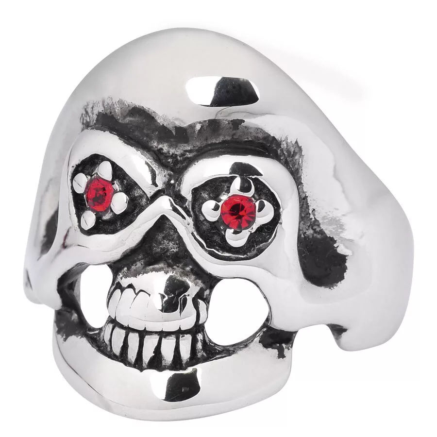FaithHeart Anello Uomo Teschio In Acciaio Inox 316L - 'Non Guardare, Non Dire, Non Ascoltare' - Design Gotico Punk, Regalo Halloween/Compleanno