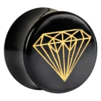 Goldener Diamant Plug in 16,0 mm Schwarzer Horn-Plug mit goldenem Diamant-Design auf weißem Hintergrund