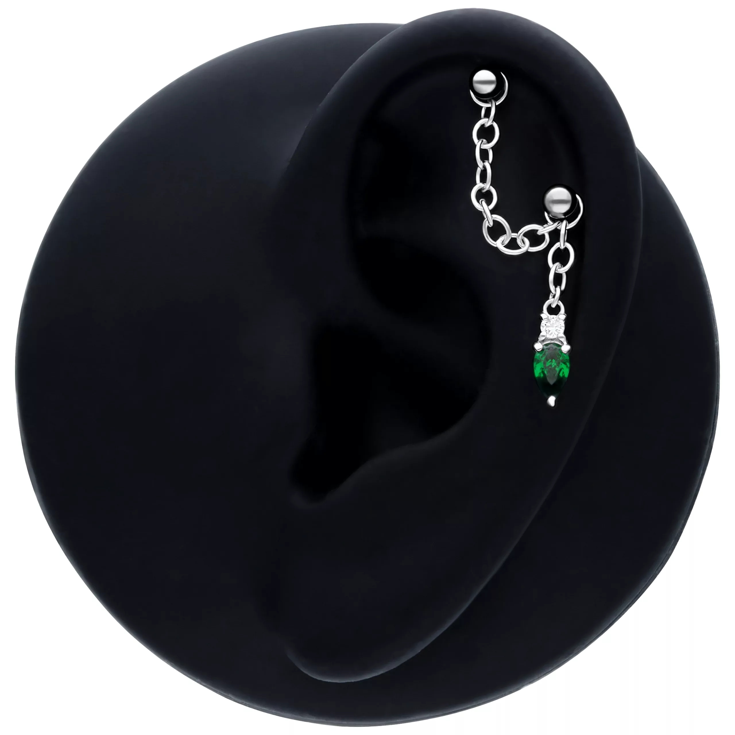 Dangling Emerald Crystal Piercing Connection Chain Dangling Emerald Crystal Piercing Connection Chain