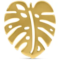 Orecchini a perno Monstera dorati in acciaio chirurgico 316L su sfondo bianco