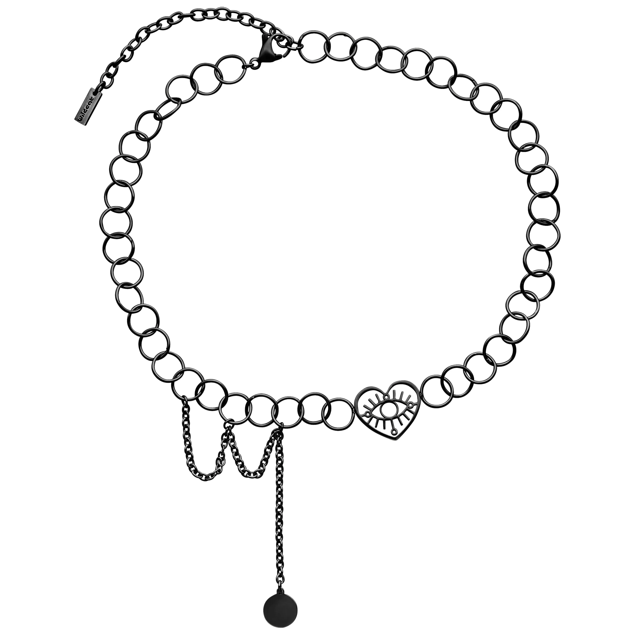Choker nero con pendente a occhio a cuore su sfondo bianco