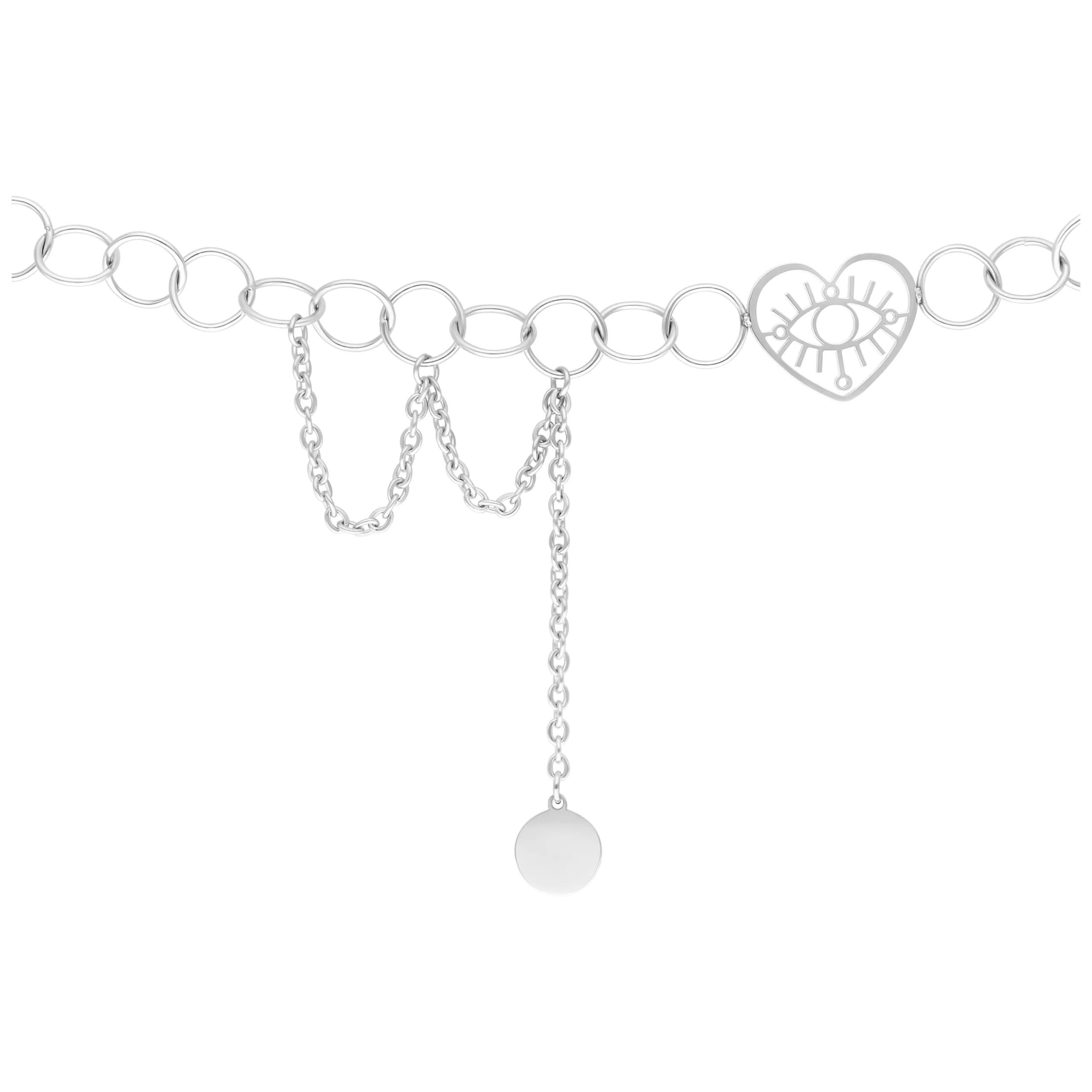 Choker color argento con design a cuore e occhio su sfondo bianco