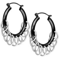Hoops in metallo nero con anelli d'argento, chiusura a scatto