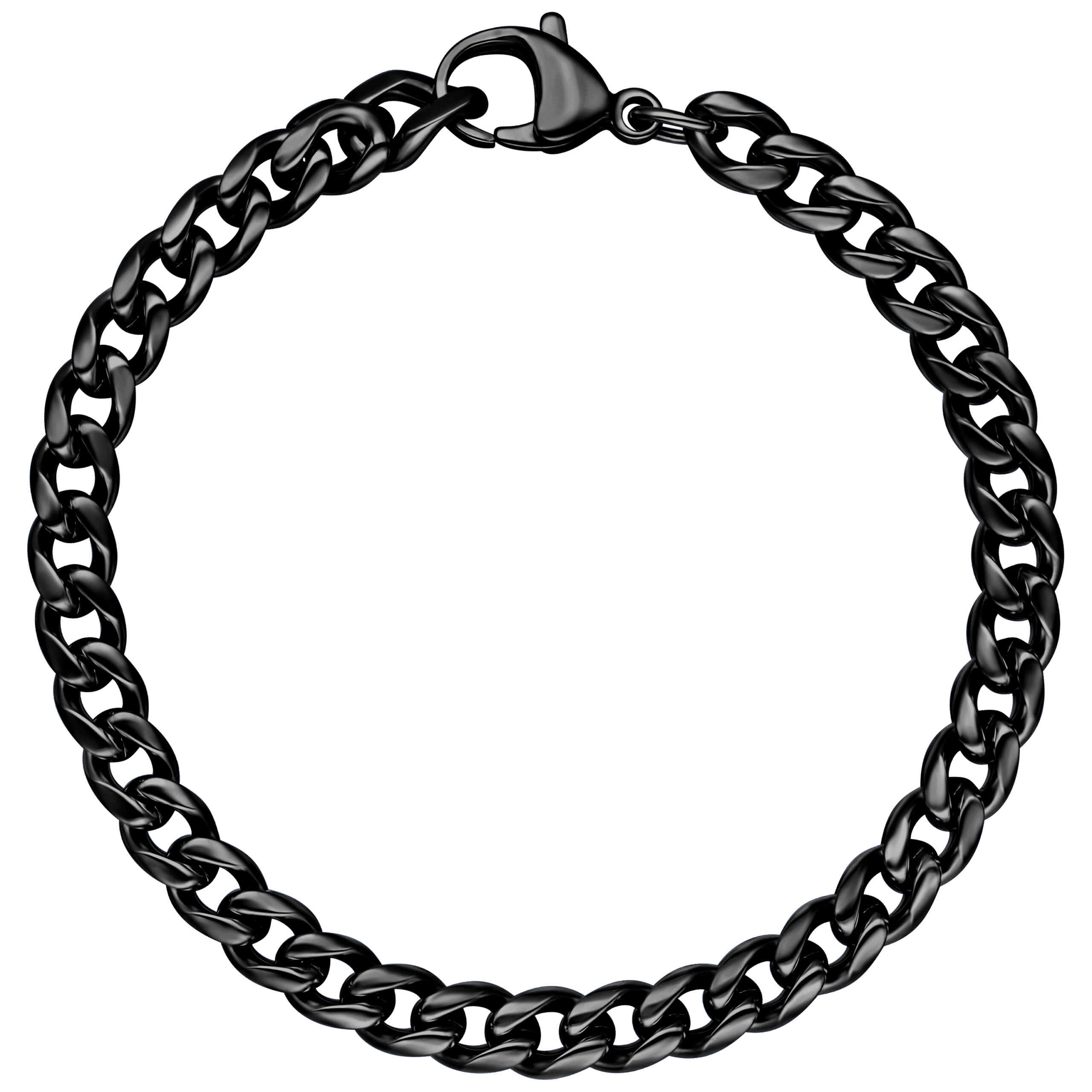 Bracciale intrecciato nero in acciaio chirurgico su sfondo bianco