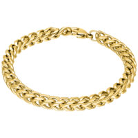 Goldenes geflochtenes Armband aus Chirurgenstahl auf weißem Hintergrund