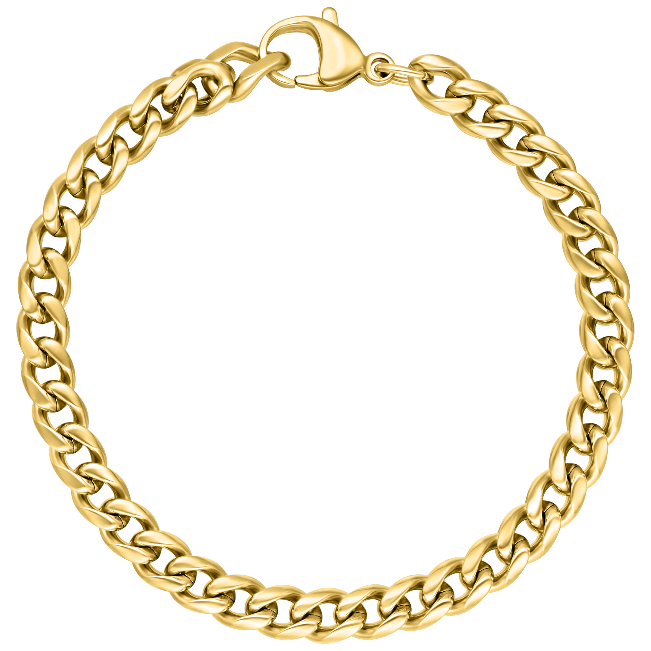 Rundes, goldfarbenes geflochtenes Armband auf weißem Hintergrund