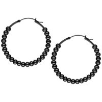 Orecchini Bubble Hoops neri in acciaio chirurgico lucido su sfondo bianco