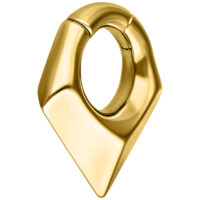 Goldenes dreieckiges Ohrgewicht aus Chirurgenstahl auf weißem Hintergrund