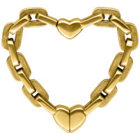 Goldene Herzförmige Ohrgewichte von Verena Venus Herzförmige Ohrgewichte in glänzendem Gold auf weißem Hintergrund