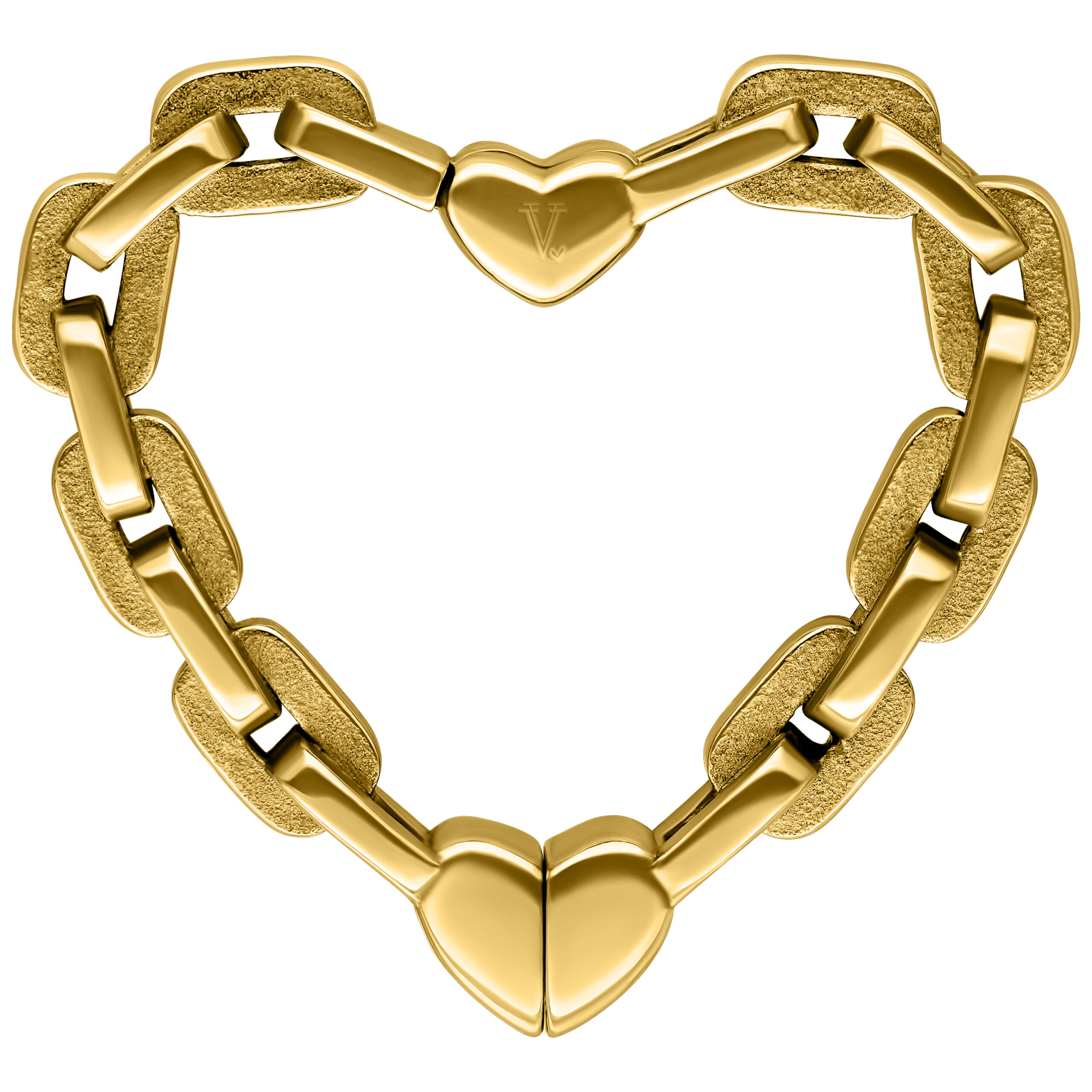 Goldene Herzförmige Ohrgewichte von Verena Venus Herzförmige Ohrgewichte in glänzendem Gold auf weißem Hintergrund