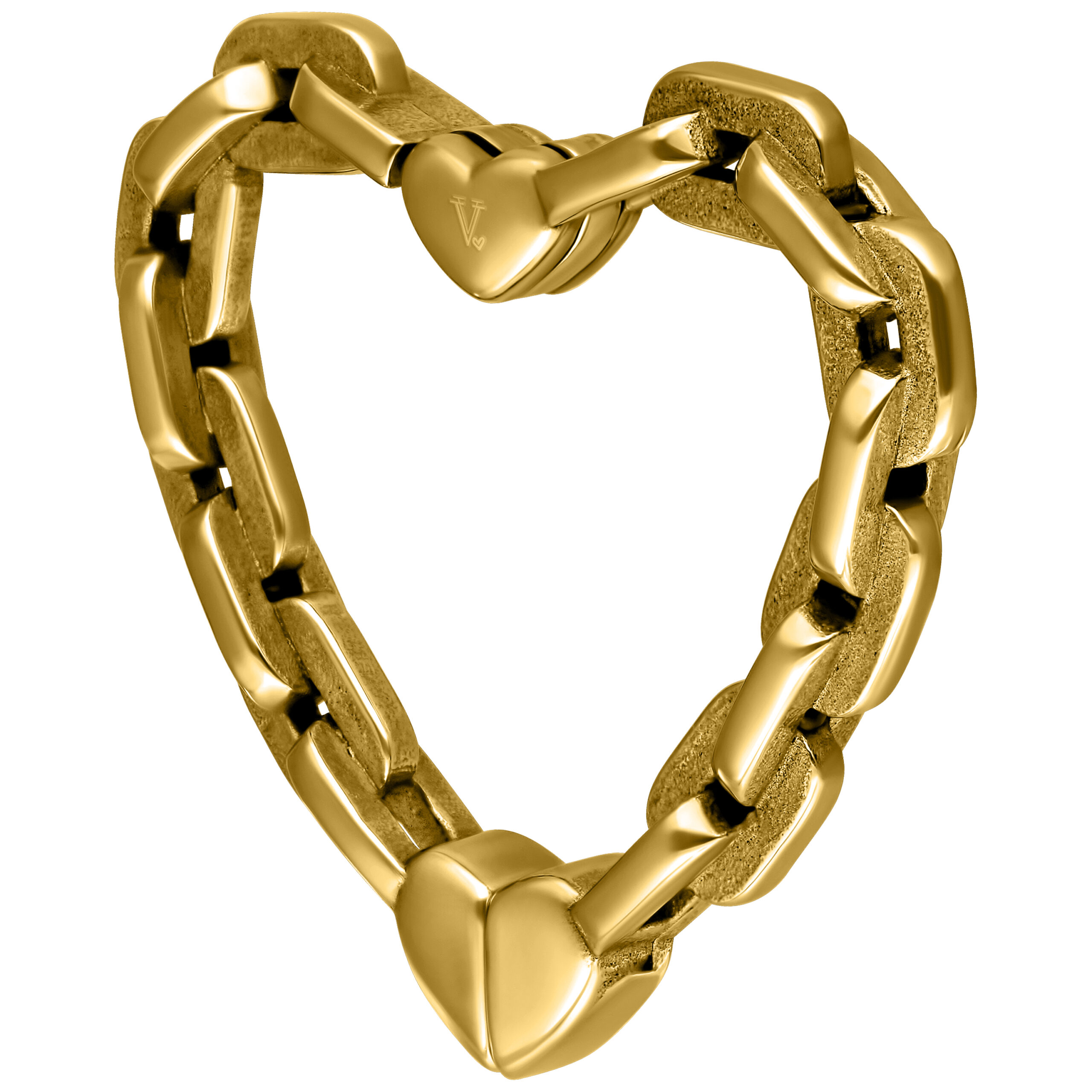 Verena Venus Herz Ohrgewicht Gold Goldenes herzförmiges Ohrgewicht auf weißem Hintergrund