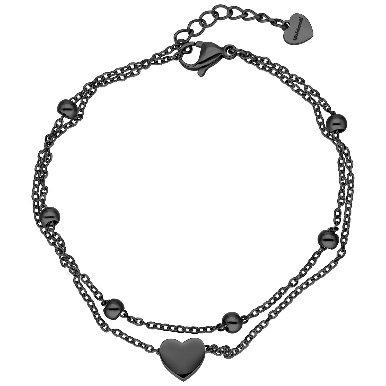 Bracciale a doppio filo in acciaio chirurgico nero con ciondolo a cuore