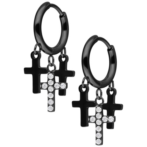 Mini Hoops Con Croci Pendenti - Nero