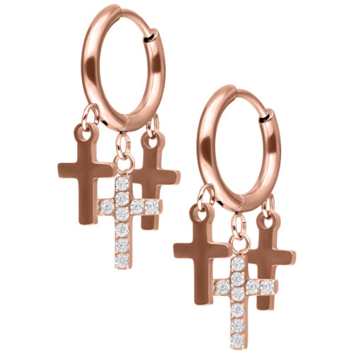 Mini Hoops Con Croci Pendenti - Oro rosa