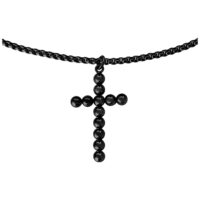Collana Bubble Cross nera in acciaio chirurgico su sfondo bianco