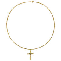 Goldene Bubble Cross Halskette aus Chirurgenstahl Goldene Halskette mit Kreuzanhänger auf weißem Hintergrund