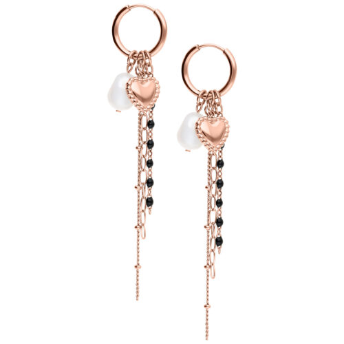 Bubble Heart Hoops with Pearl - Oro rosa