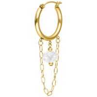 Goldener Ohrring mit weißem Stein und Kettendetails auf weißem Hintergrund