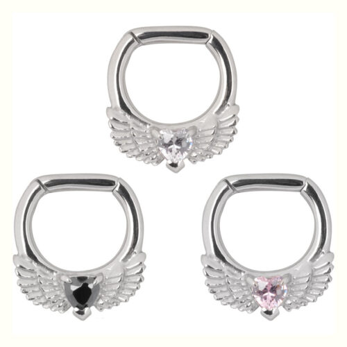 Septum Clicker cristallo cuore alato in acciaio