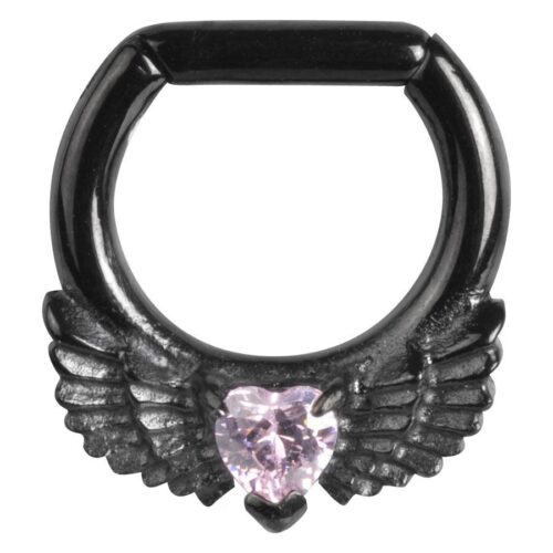 Septum Clicker cristallo cuore alato in acciaio