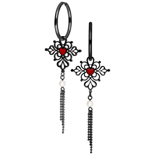 Little Sacred Heart Enamel Hoops Pair - Nero