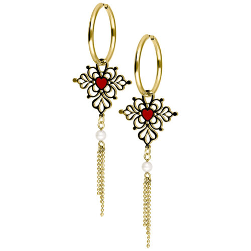 Little Sacred Heart Enamel Hoops Pair - Oro