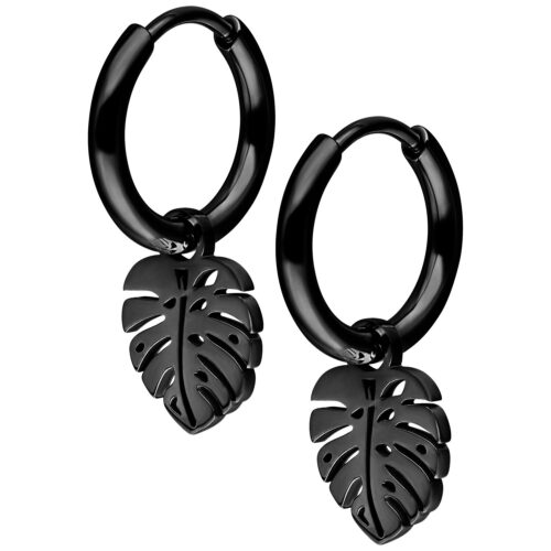 Mini Monstera Hoops Pair - Nero