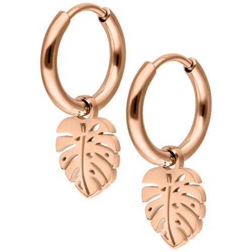 Mini Monstera Hoops Pair - Oro rosa